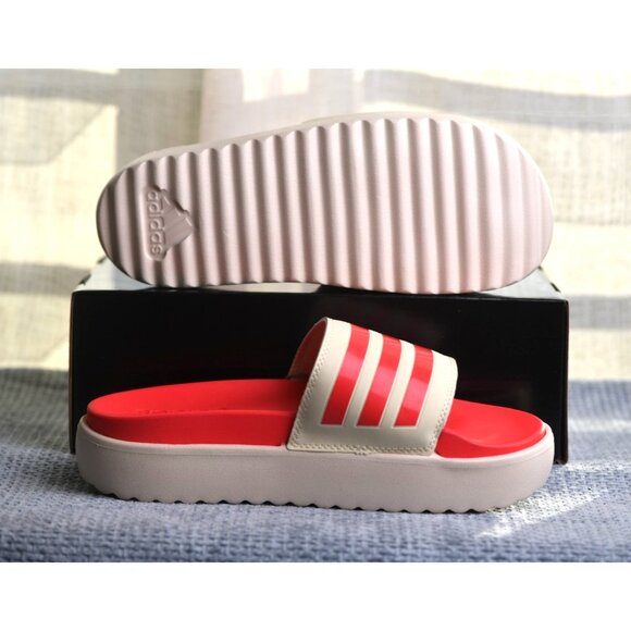New! Size: 8 Women Adidas Adilette Platform Slides Vanilla Semi Lucid Red JP5676 - Picture 16 of 16